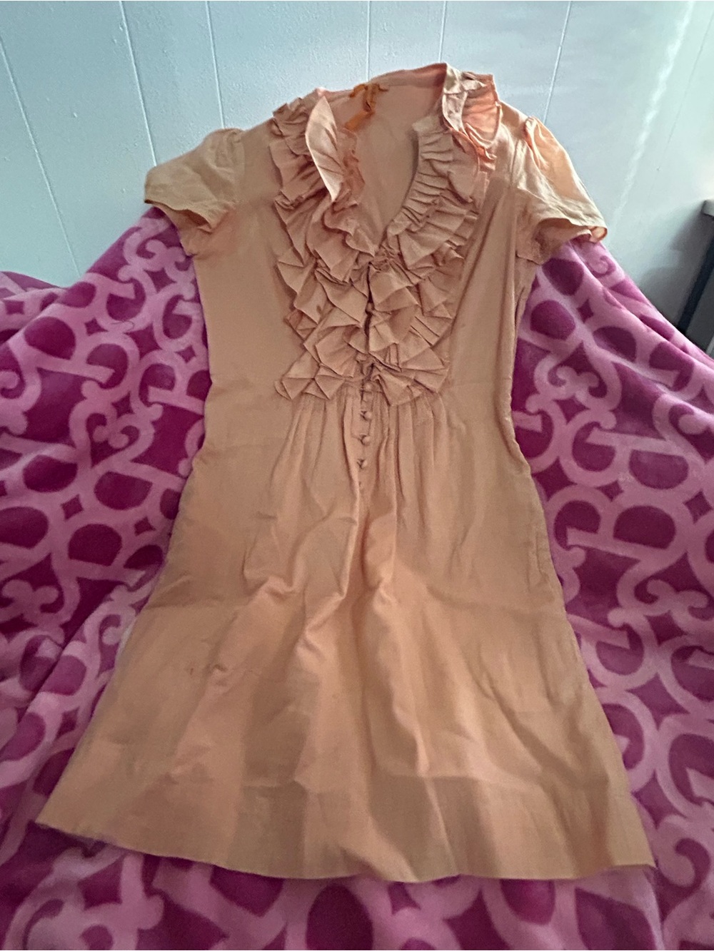 BCBGeneration Peach Ruffle V-Neck Dress